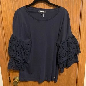 Navy trumpet sleeve blouse